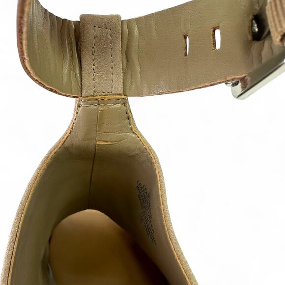 Marc Fisher Women's Vashi Ankle Strap Heels 7 Beige Tan Neutral Suede Sandals - Picture 9 of 11
